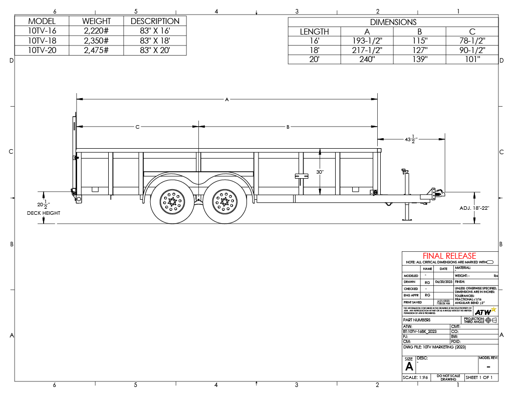 Big Tex 10TV trailer dimensions drawing