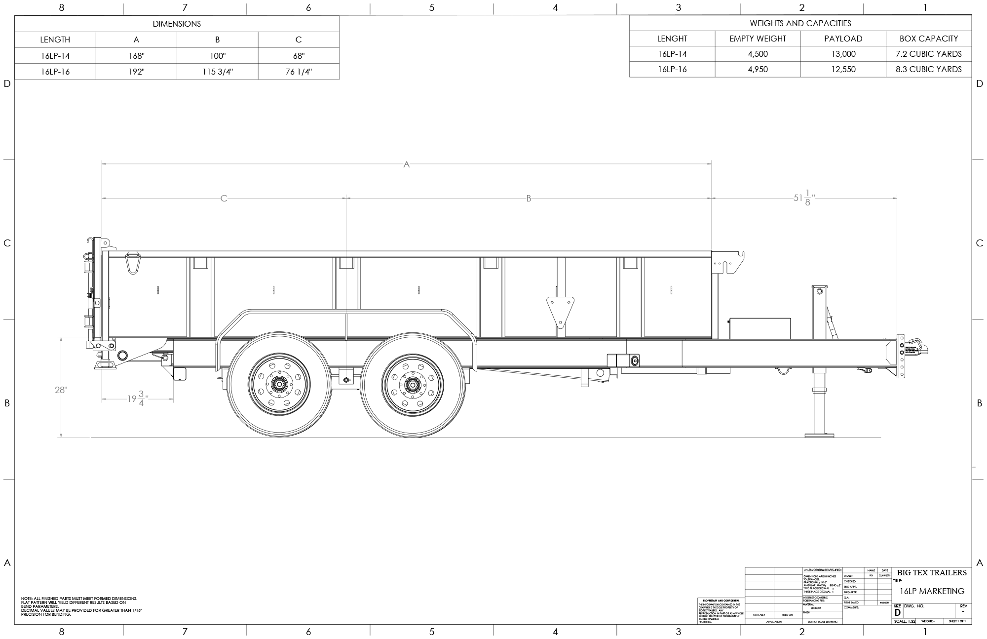 Big Tex 16LP trailer dimensions drawing