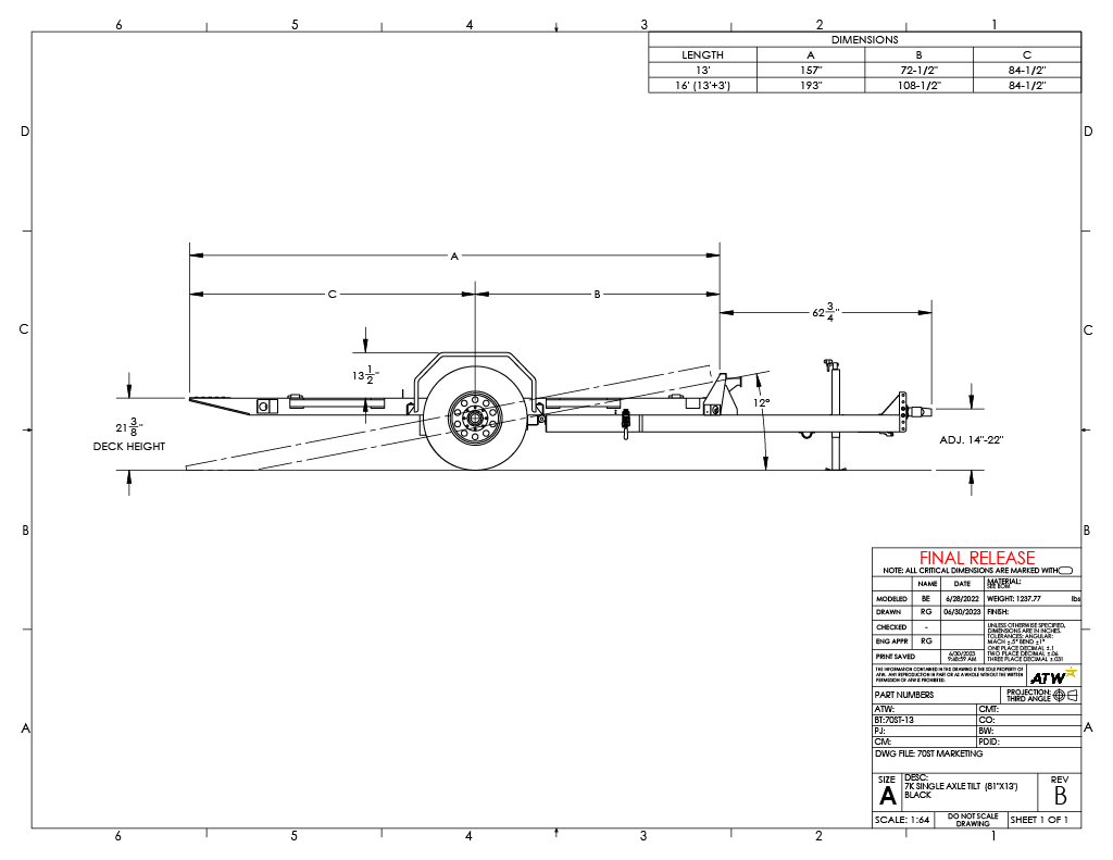 Big Tex 70ST trailer dimensions drawing