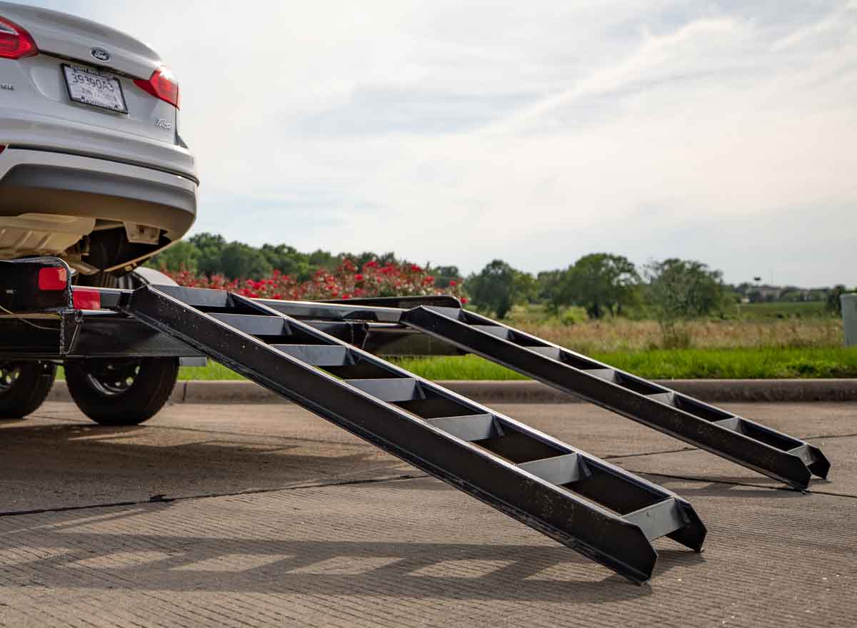 slide in ramps on a car hauler trailer